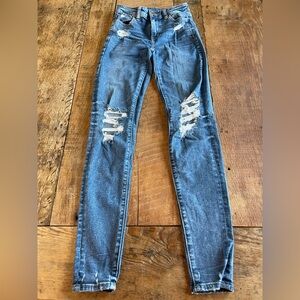 AE distressed high rise jean jeggings 0 long #9